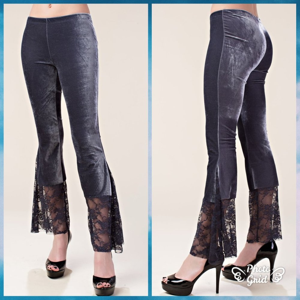 CLEARANCE NEW VOCAL GREY VELVET STRETCHY SUEDE SOFT LEGGINGS LACE PANTS S M L XL